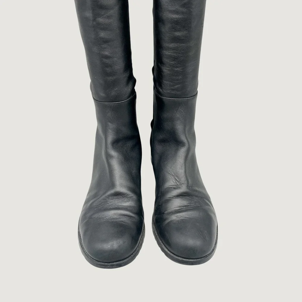 Stuart Weitzman 5050 Over The Knee Flat Boots Womens 9 M Black Leather Preppy